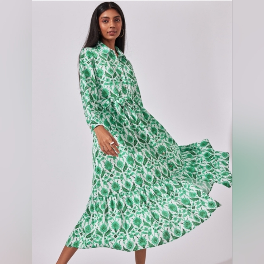 The Label Life Leaf Print Tiered Midi Dress Womens Size Medium